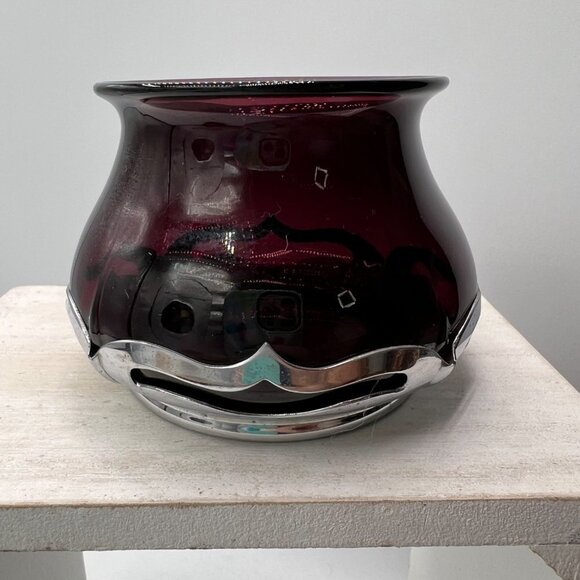 Krome-Kraft Farber Brothers Vintage Vase Amethyst Glass And Chrome Tulip  3” - Picture 1 of 11